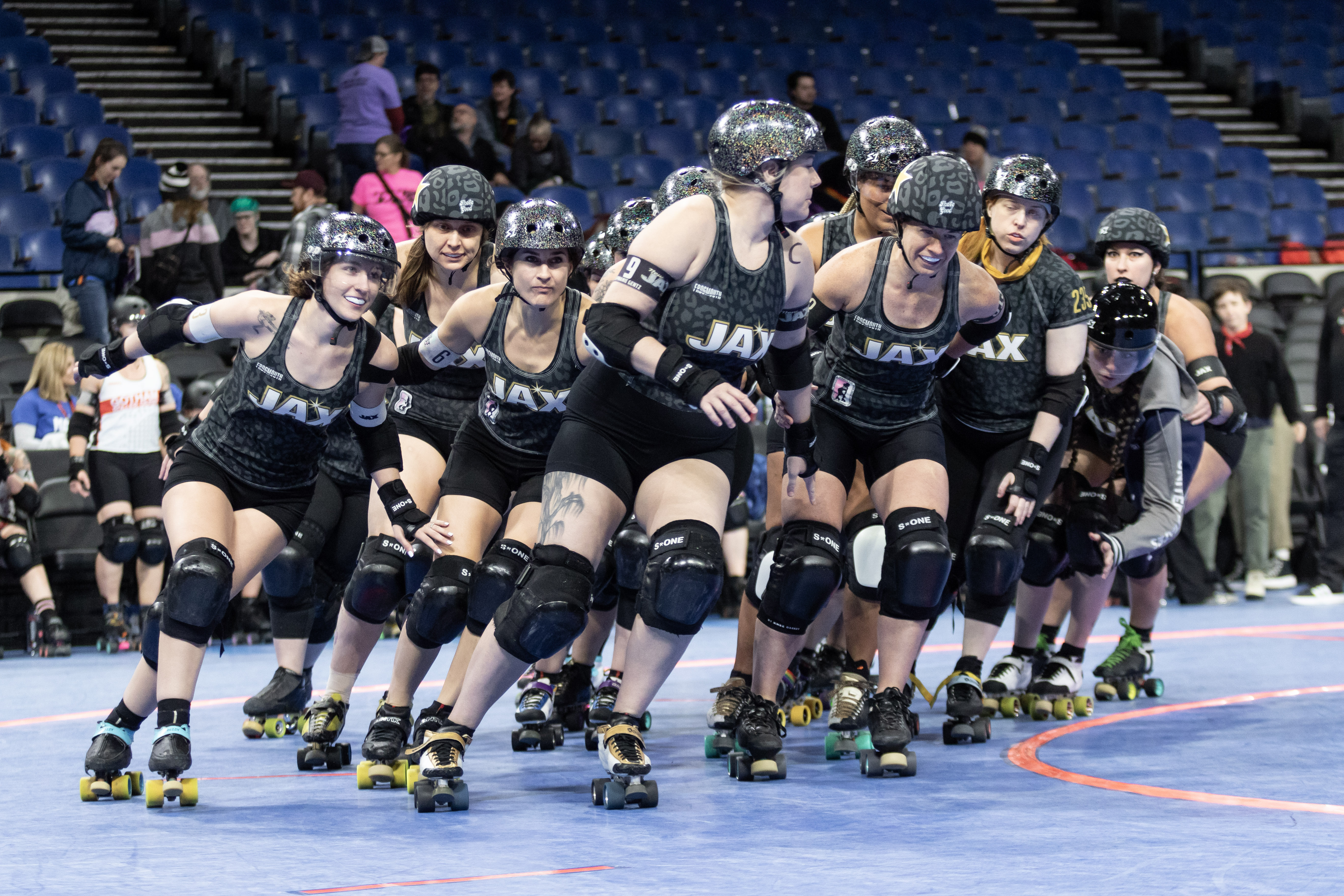 S1 Helmets and Pads worn by Jacksonville Roller Derby New Jax Champs 2024